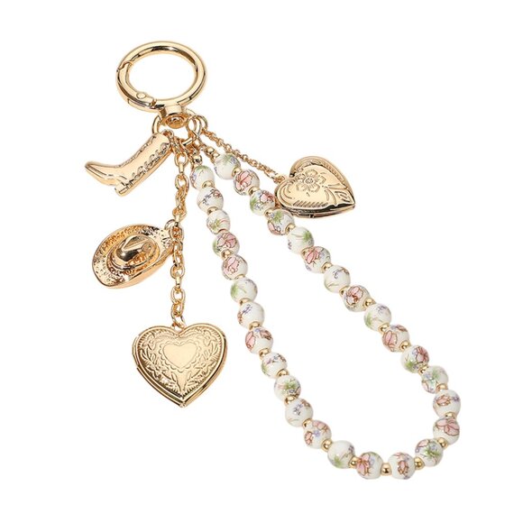 Ceramic Bead Dutch Floral Western Gold Charms Lockets Clip-On Bag Charms - Picture 3 of 9